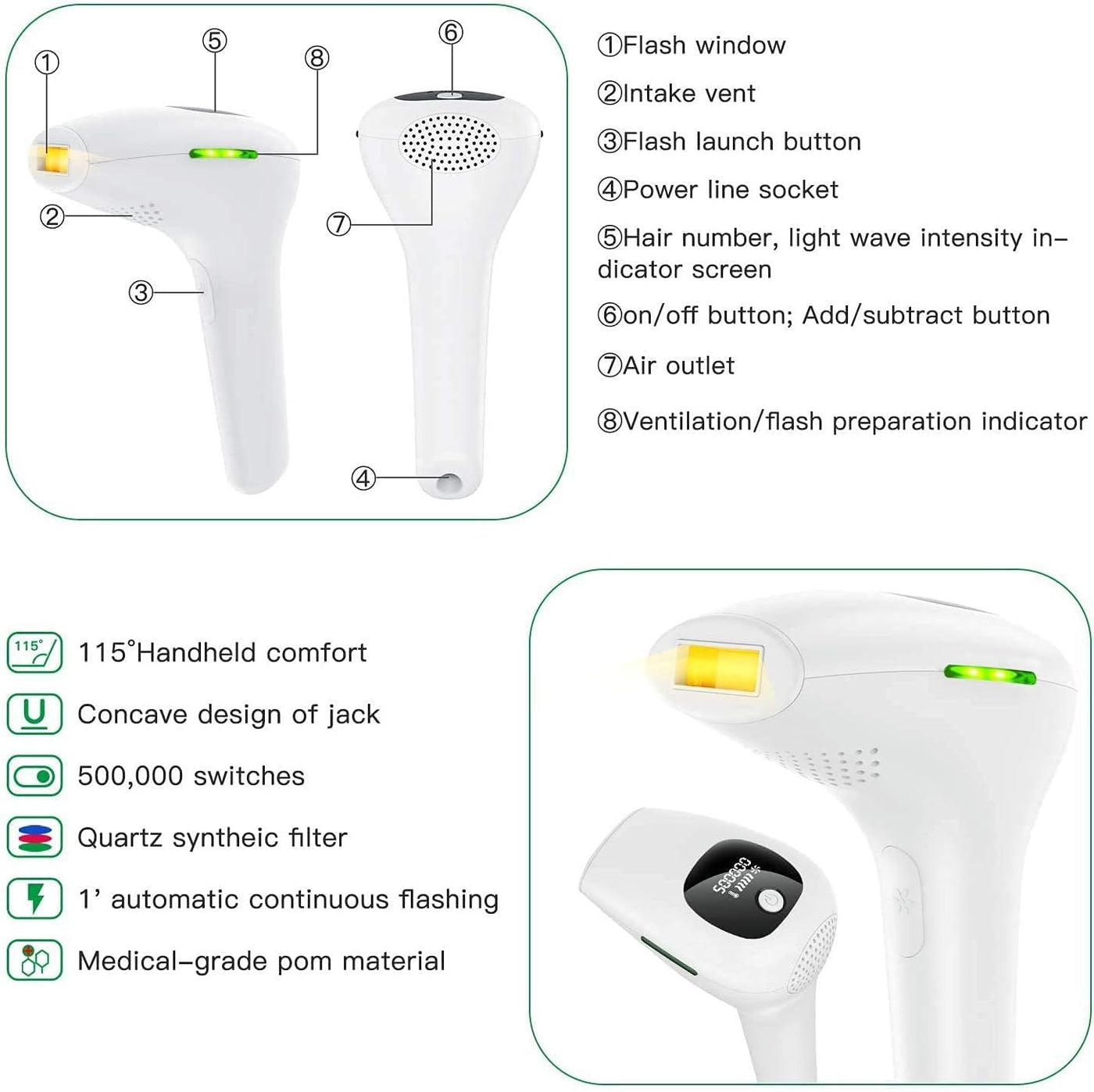 IPL Laser Hair Removal Device for Face & Body – 75 AED
