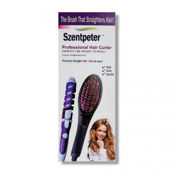 Szentpeter Simply 2-in-1 Hair Curler & Straightener Brush – Dual-Function Styling Tool for Effortless Hair
