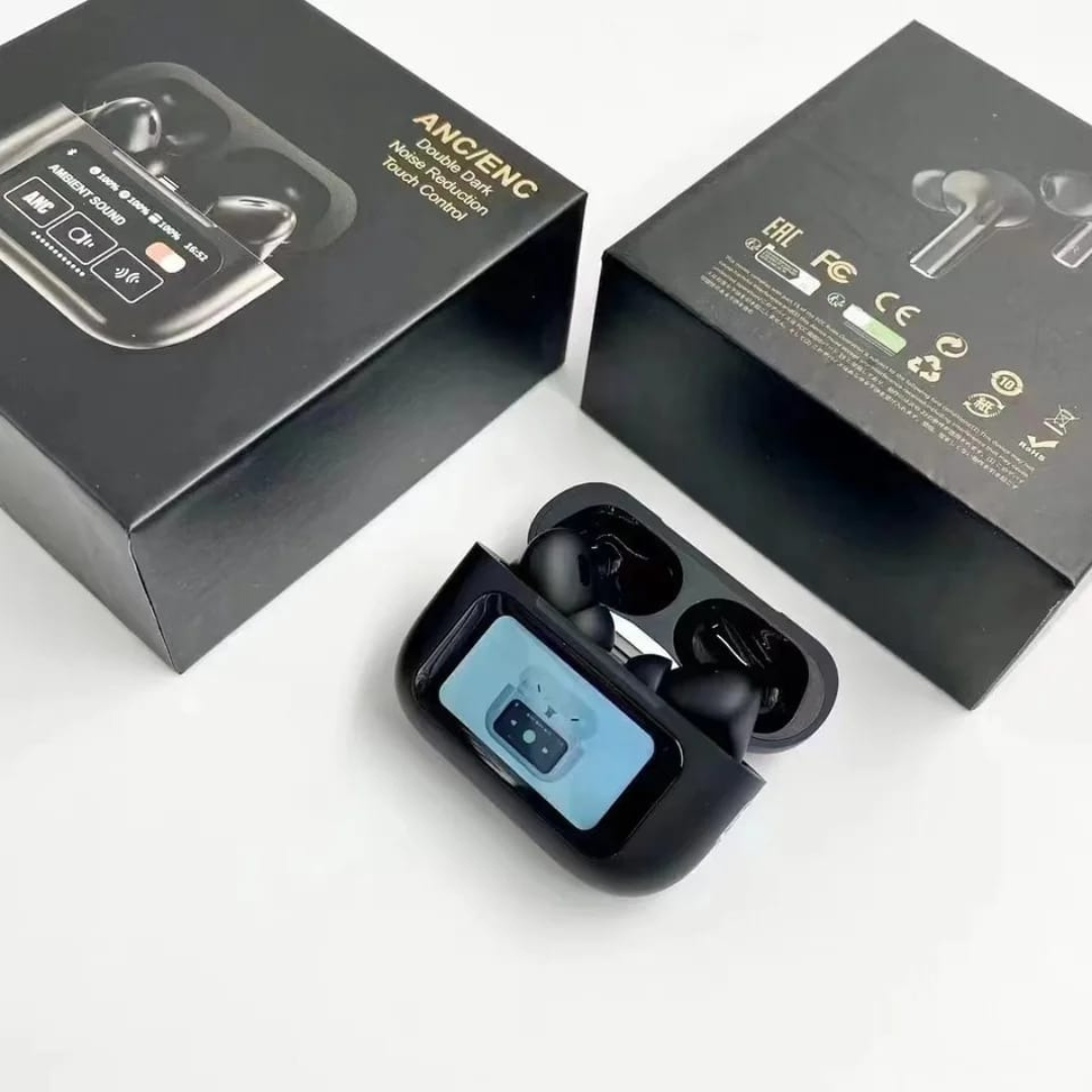 "Wireless Bluetooth Earphones with Touch Screen Display – Hi-Fi Sound, Long Battery Life, and Noise Reduction"