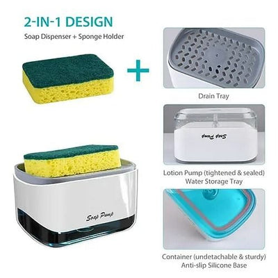 Soap Pump Dispenser with Sponge Holder – 2-in-1 Kitchen Convenience