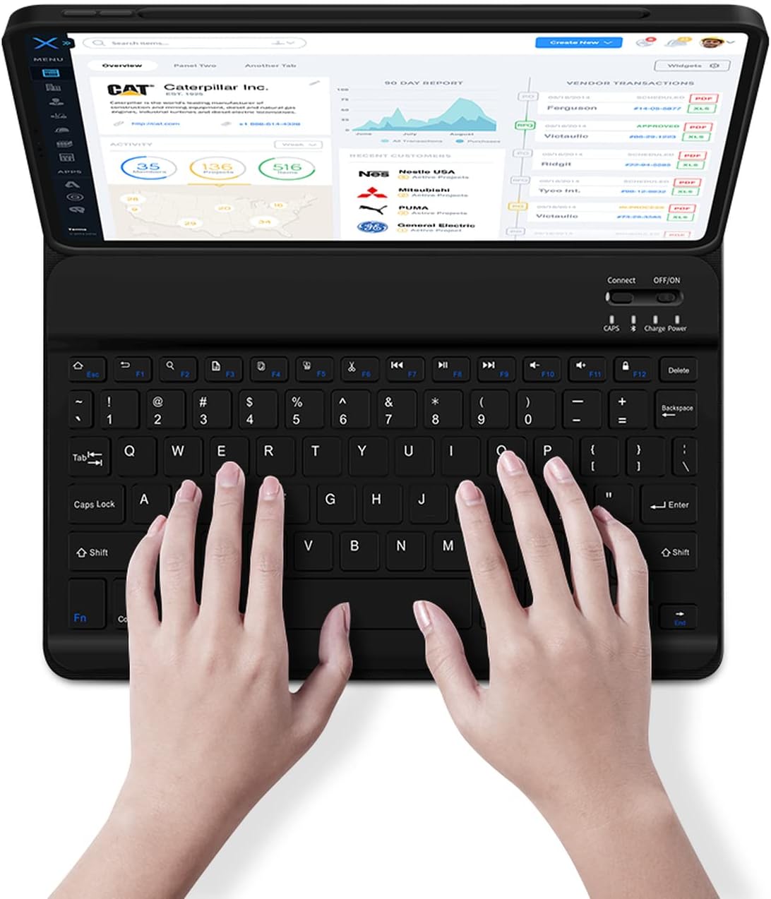 Premium Leather Tablet Case with Bluetooth Keyboard – English/Arabic Layout – Multi-Angle Stand & Rechargeable