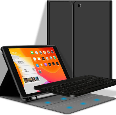 Premium Leather Tablet Case with Bluetooth Keyboard – English/Arabic Layout – Multi-Angle Stand & Rechargeable