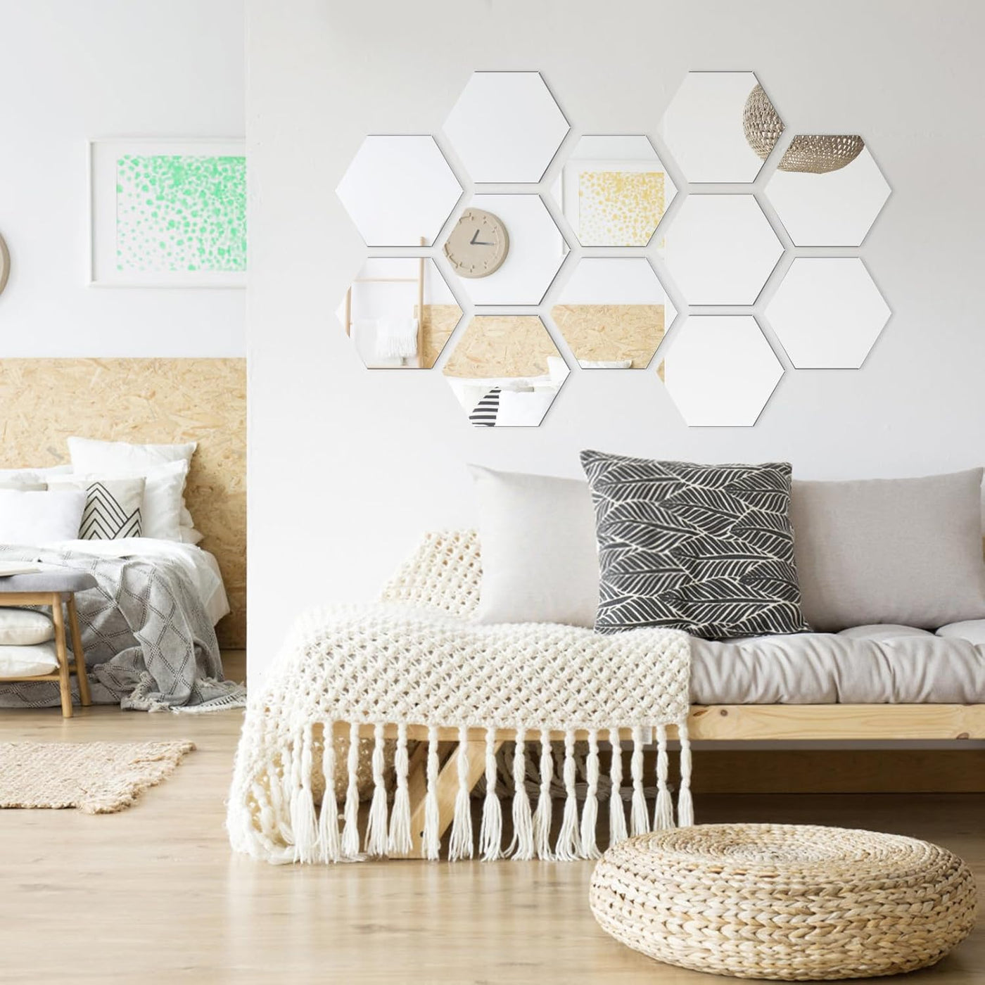 12- Piece Hexagon Acrylic Wall Mirror Stickers – Self-Adhesive Flexible Mirrors for Home Wall Decoration – Gold/Silver