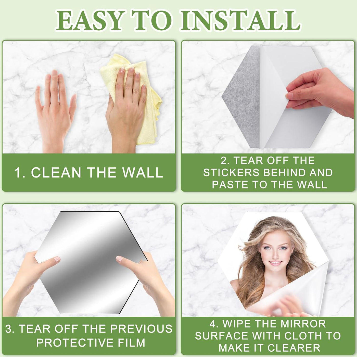 12- Piece Hexagon Acrylic Wall Mirror Stickers – Self-Adhesive Flexible Mirrors for Home Wall Decoration – Gold/Silver