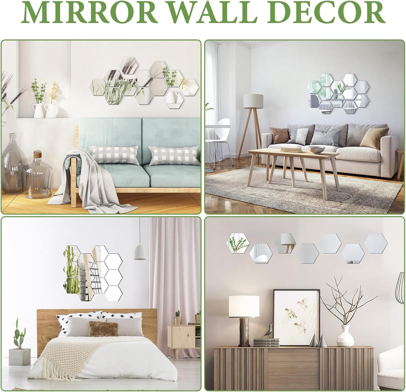 12- Piece Hexagon Acrylic Wall Mirror Stickers – Self-Adhesive Flexible Mirrors for Home Wall Decoration – Gold/Silver