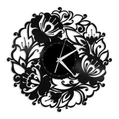 Large Vinyl Wall Clock with Cut Flower Design – Eco-Friendly Home Decor