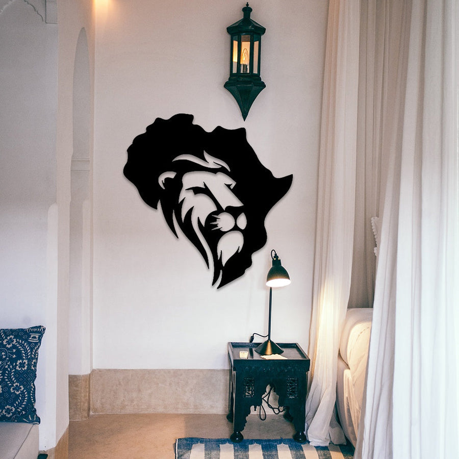 Geometric African Lion Wall Decor – Metal Art – 60x60 CM – Black, Golden, Silver Finish